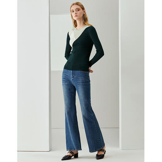 EITIE爱特爱秋季新款时尚简约通勤撞色修身显瘦纯羊毛针织衫C2101812 商品图1