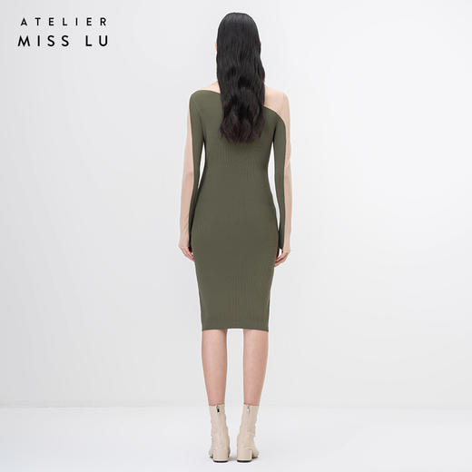 【轻暖拥抱】流畅曲线松绿拼纱长袖针织连衣裙/202105A 商品图3