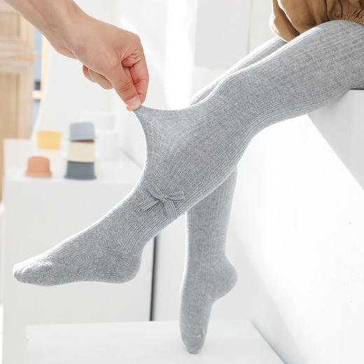 【竖条纹蝴蝶结连裤袜】A类女童打底裤秋冬新款纯色蝴蝶结儿童打底裤 新生婴儿宝宝连裤袜 商品图1