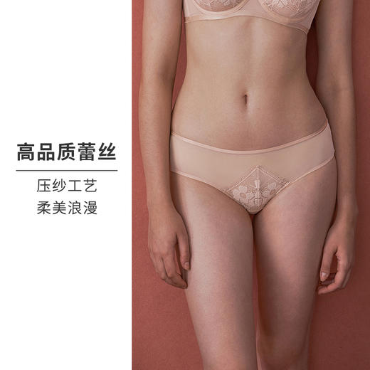 HSIA遐女士内裤性感蕾丝网纱拼接舒适透气包臀纯棉裆底中腰平角裤 商品图2