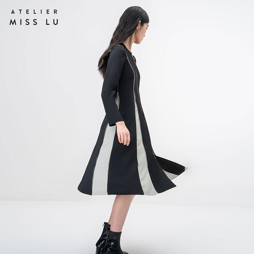 【散尾葵】拉链拼接两穿设计黑色撞色连衣裙/0000762 商品图2