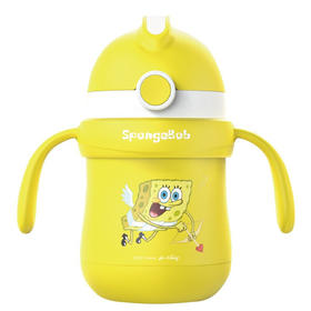 Oball保温学饮杯OB-012  海绵宝宝儿童吸管式学饮杯鸭嘴杯喝水杯子两用带手柄260ml