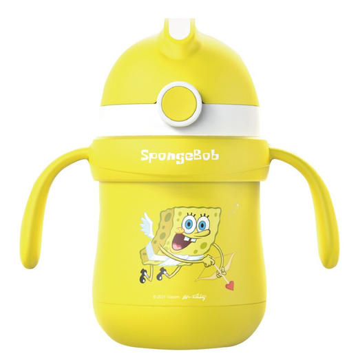 Oball保温学饮杯OB-012  海绵宝宝儿童吸管式学饮杯鸭嘴杯喝水杯子两用带手柄260ml 商品图0