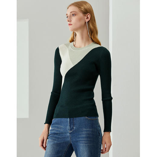 EITIE爱特爱秋季新款时尚简约通勤撞色修身显瘦纯羊毛针织衫C2101812 商品图3