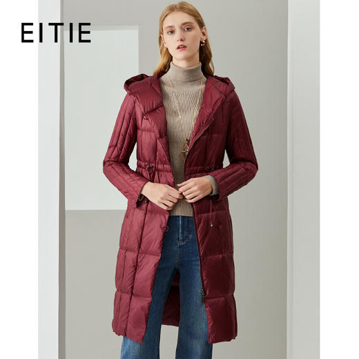 EITIE爱特爱冬季新款简约纯色收腰显瘦保暖连帽长款羽绒服女6411112 商品图0