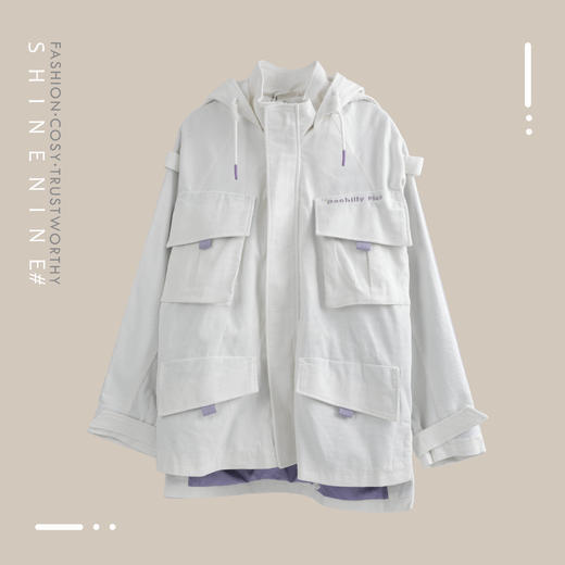 P93167573多口袋灯芯绒带帽风衣 商品图0