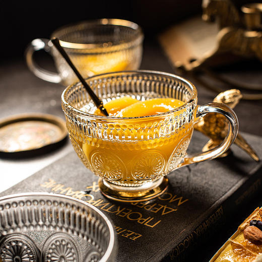 【限时福利 送2只樱花勺 | 忍不住想喝】复古浮雕太阳花玻璃杯 2只 早餐家用牛奶杯 商品图2