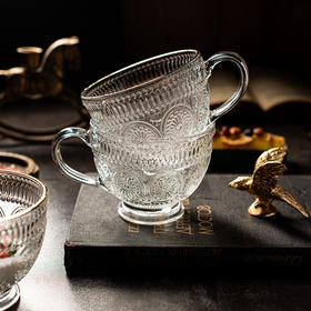 【限时福利 送2只樱花勺 | 忍不住想喝】复古浮雕太阳花玻璃杯 2只 早餐家用牛奶杯