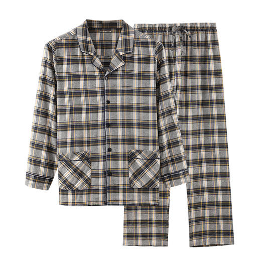 舒雅21年秋冬新款男士纯棉格子长袖长裤翻领家居服套装39/19264H 商品图4