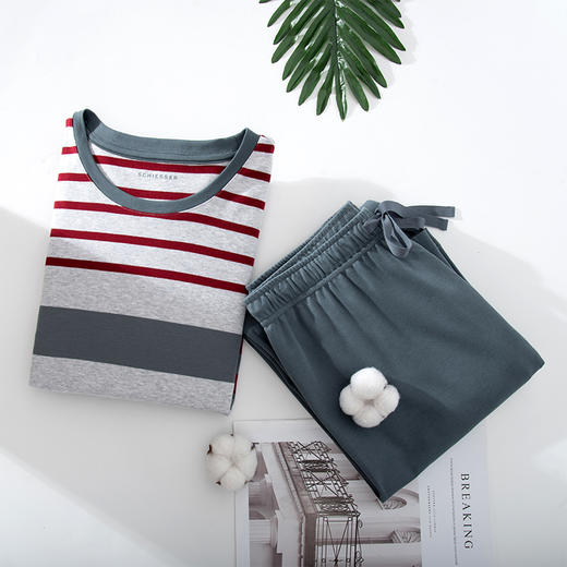 舒雅21年秋冬新款全纯棉条纹长袖男士家居服套装39/17371H 商品图0