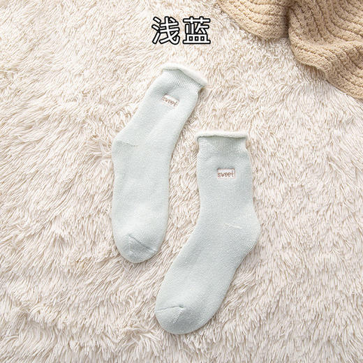 【3双装 温暖守护你的“jiojio”】冬季加厚卷边加绒刺绣雪地袜ins潮袜甜美少女袜纯色女袜中筒袜长袜子 商品图8