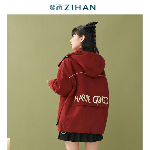 ZIHAN紫涵2021年冬季新款宽松带帽棉服撞色条松紧设计时尚潮Z1Z10AS118 商品图4