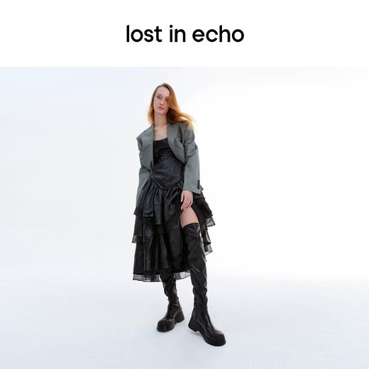 lost in echo 原创设计师品牌 圆头抽绳弹力厚底过膝靴长靴 商品图1