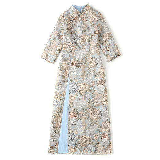 上海旗袍厂AYK-QF-210702提花金丝牡丹长款旗袍时尚改良拼接修身国风连衣裙2021秋复古女装 商品图4