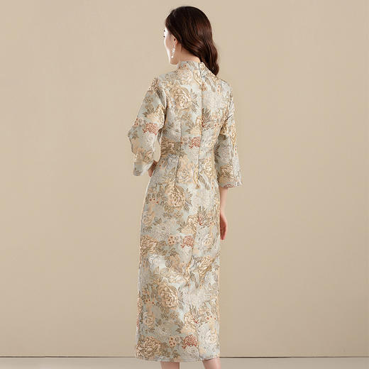 上海旗袍厂AYK-QF-210702提花金丝牡丹长款旗袍时尚改良拼接修身国风连衣裙2021秋复古女装 商品图3