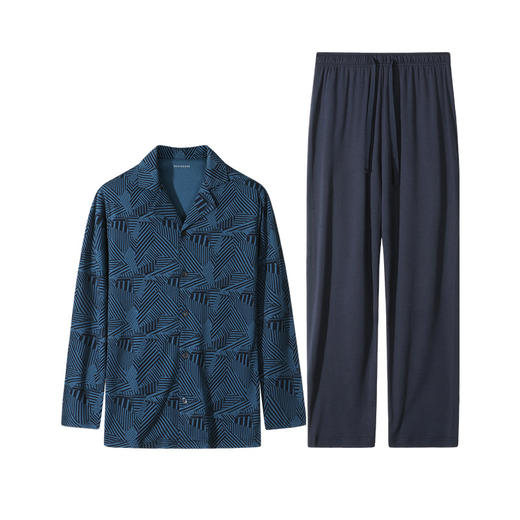 舒雅21年秋季新款棉莫代尔长袖男士睡衣家居服套装39/18898H 商品图0