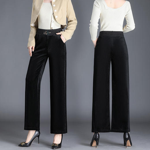 MQ1758-2127新款时尚气质松紧高腰直筒条绒阔腿裤 商品图0