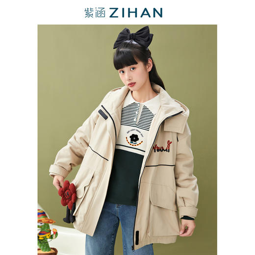 ZIHAN紫涵2021年冬季新款宽松带帽棉服撞色条松紧设计时尚潮Z1Z10AS118 商品图2