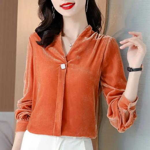 KQL A83N8060纯色气质金丝绒衬衫 商品图0