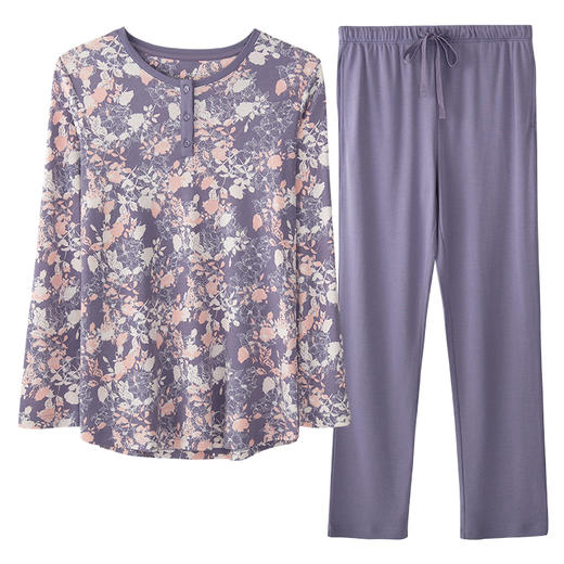 舒雅21年秋季新款棉莫代尔圆领长袖女士家居服套装31/18747H 商品图4