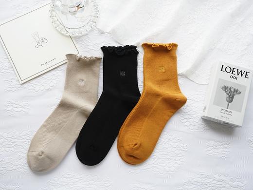 精梳棉抗菌松口花边中筒透气百搭堆堆袜33833 商品图0
