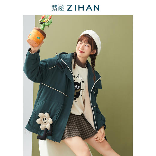 ZIHAN紫涵2021年冬季新款宽松带帽棉服撞色条松紧设计时尚潮Z1Z10AS118 商品图0