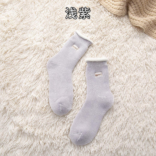 【3双装 温暖守护你的“jiojio”】冬季加厚卷边加绒刺绣雪地袜ins潮袜甜美少女袜纯色女袜中筒袜长袜子 商品图4