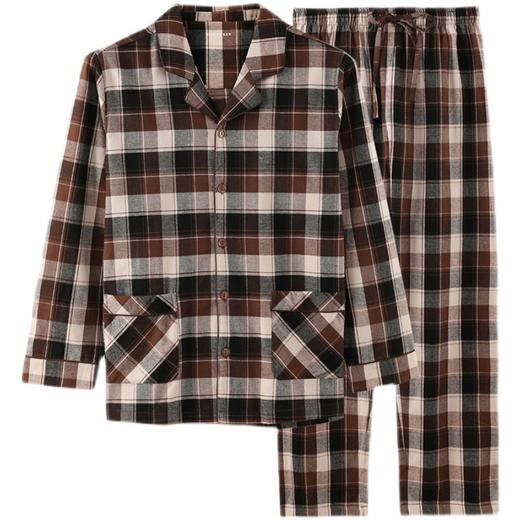 舒雅21年秋冬新款男士纯棉格子长袖长裤翻领家居服套装39/19264H 商品图3