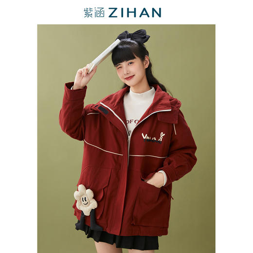 ZIHAN紫涵2021年冬季新款宽松带帽棉服撞色条松紧设计时尚潮Z1Z10AS118 商品图3