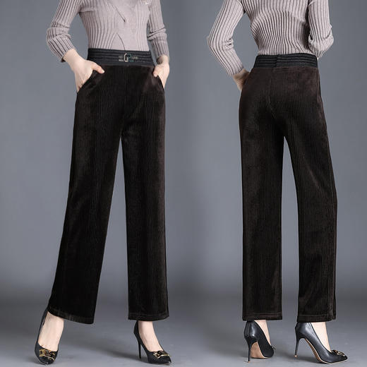 MQ1758-2127新款时尚气质松紧高腰直筒条绒阔腿裤 商品图1