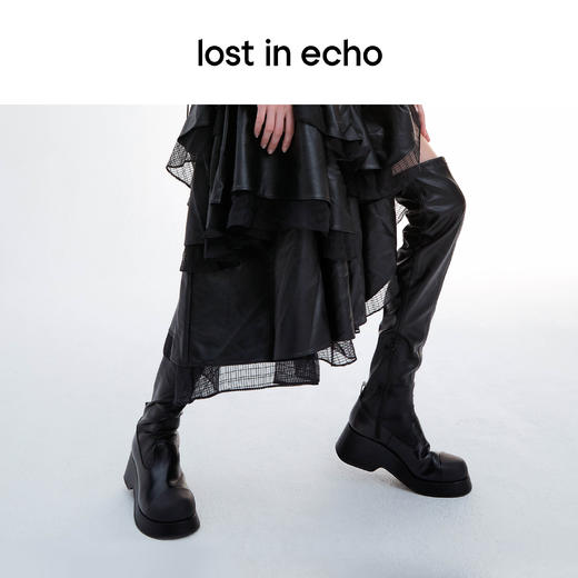 lost in echo 原创设计师品牌 圆头抽绳弹力厚底过膝靴长靴 商品图0