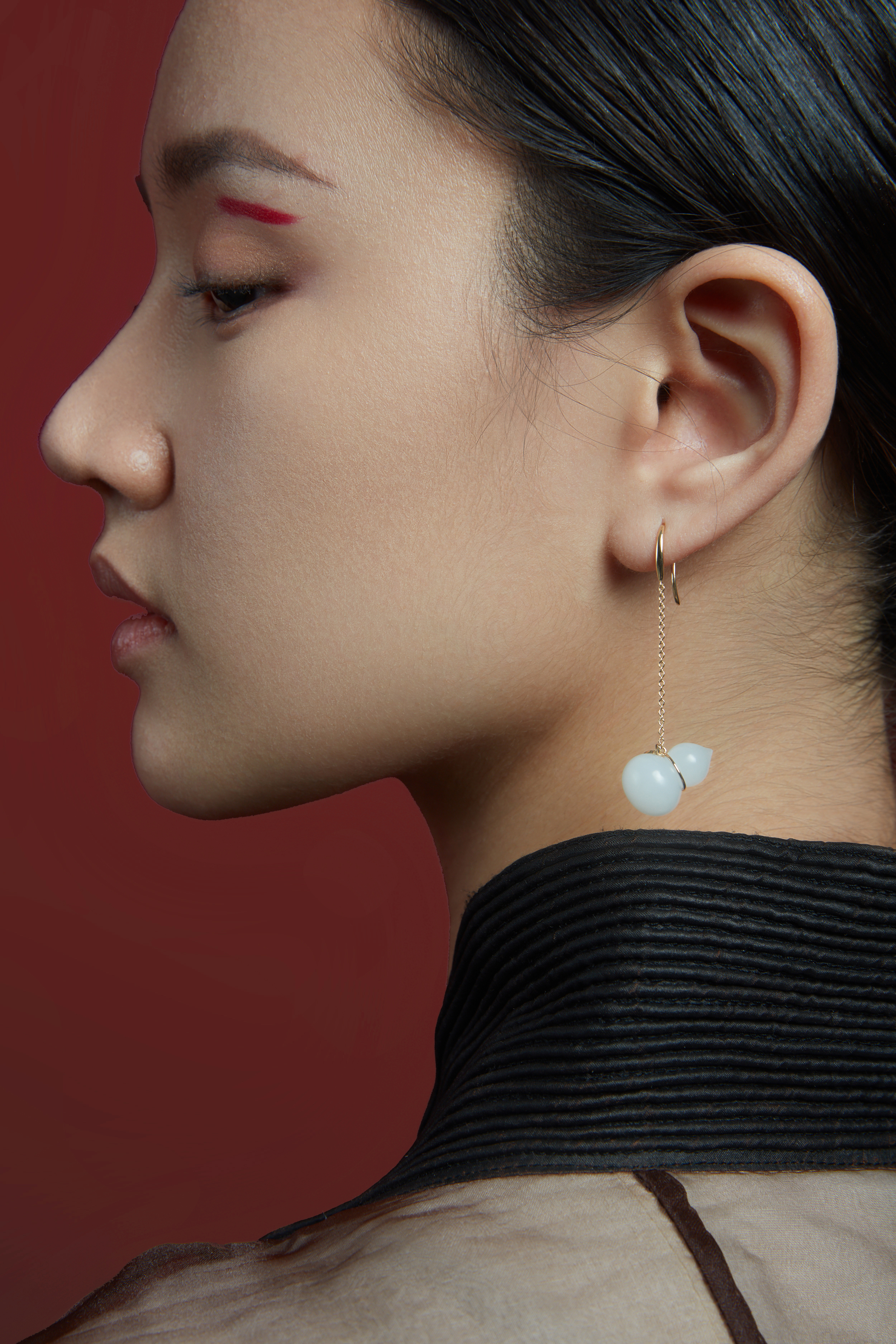 Qinny | 大福小芦｜18K金和田玉葫芦多子耳环白玉耳饰