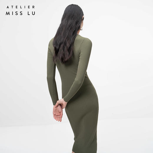 【立月】山丘领松绿长袖针织连衣裙/202108A 商品图3