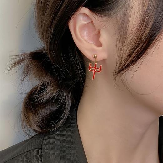 S925银针中国风红色汉字耳环新年戴喜庆无耳洞耳夹春节主题耳饰女 商品图6