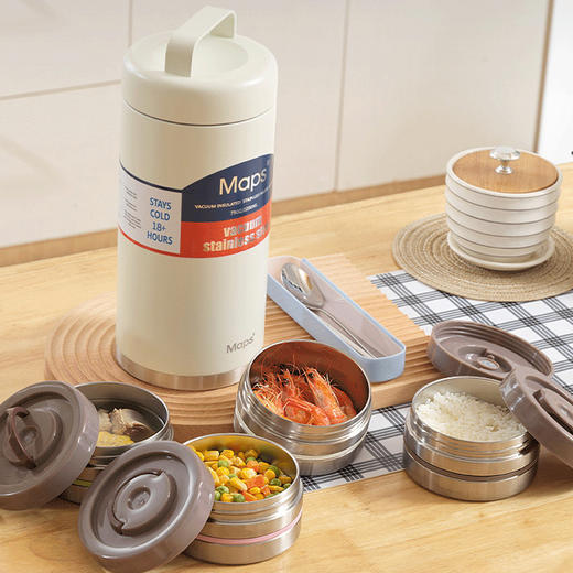 MAPS（美派斯）便携式双真空保温饭盒FH01-2200 独立餐杯设计不串味更健康 商品图0