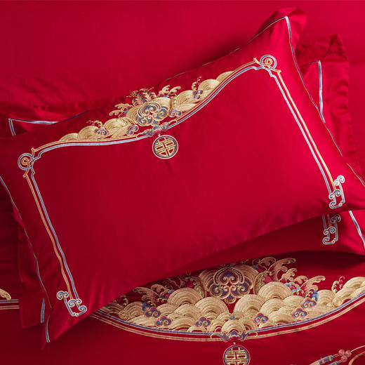 利路米新款寓意美好祥瑞浪漫婚庆纯棉缎纹绣花六件套 商品图1