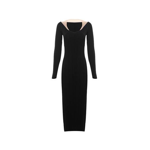 【温若夕下】黑色拼纱长袖针织连衣裙/202116A 商品图4