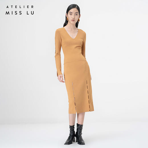 【隙】细缝镂空设计藤黄针织半裙/202113A 商品图2