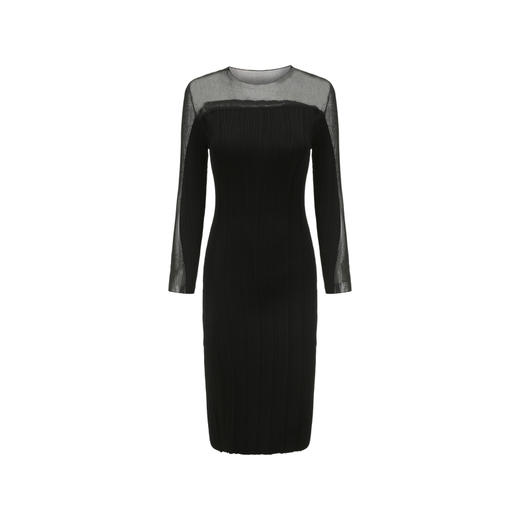 【古堡晚宴】弧形拼纱黑色长袖针织连衣裙/202109 商品图4