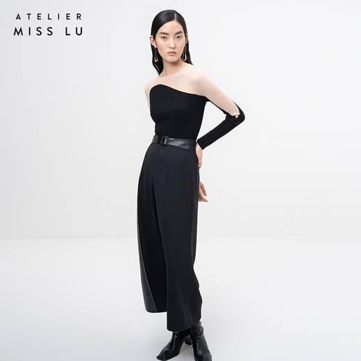 【近月之丘】流畅曲线黑色拼纱长袖针织上衣/202118 商品图2