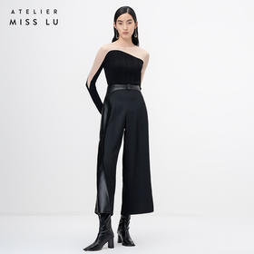 【近月之丘】流畅曲线黑色拼纱长袖针织上衣/202118