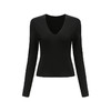 【隙】细缝镂空设计黑色V领长袖针织上衣/202112 商品缩略图4