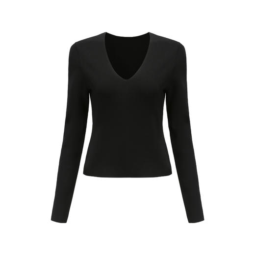 【隙】细缝镂空设计黑色V领长袖针织上衣/202112 商品图4