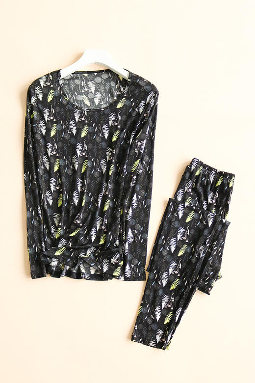 TG-TG03S177 秋冬真丝秋衣秋裤 桑蚕丝保暖圆领套装印花针织打底内衣套 商品图6