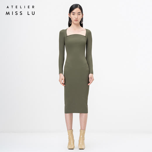 【立月】山丘领松绿长袖针织连衣裙/202108A 商品图0