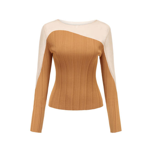 【近月之丘】流畅曲线藤黄拼纱长袖针织上衣/202118A 商品图4