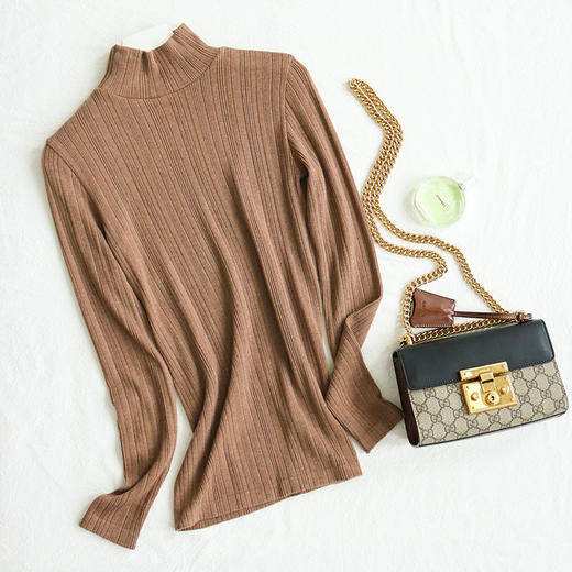 TG-TG03S164 秋冬真丝无缝发热保暖上衣 半高领修身螺纹弹力打底衫 商品图7