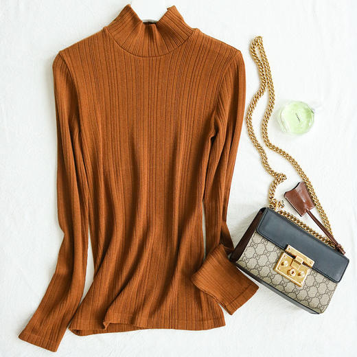 TG-TG03S164 秋冬真丝无缝发热保暖上衣 半高领修身螺纹弹力打底衫 商品图5