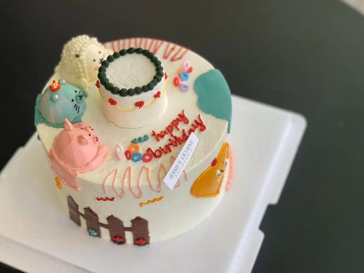 小动物派对聚会手绘奶油蛋糕 商品图1