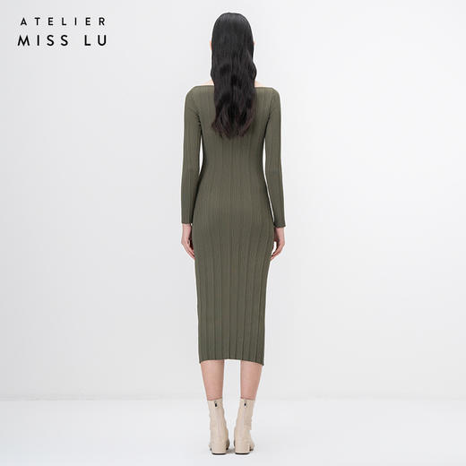 【温若夕下】松绿拼纱长袖针织连衣裙/202116 商品图3